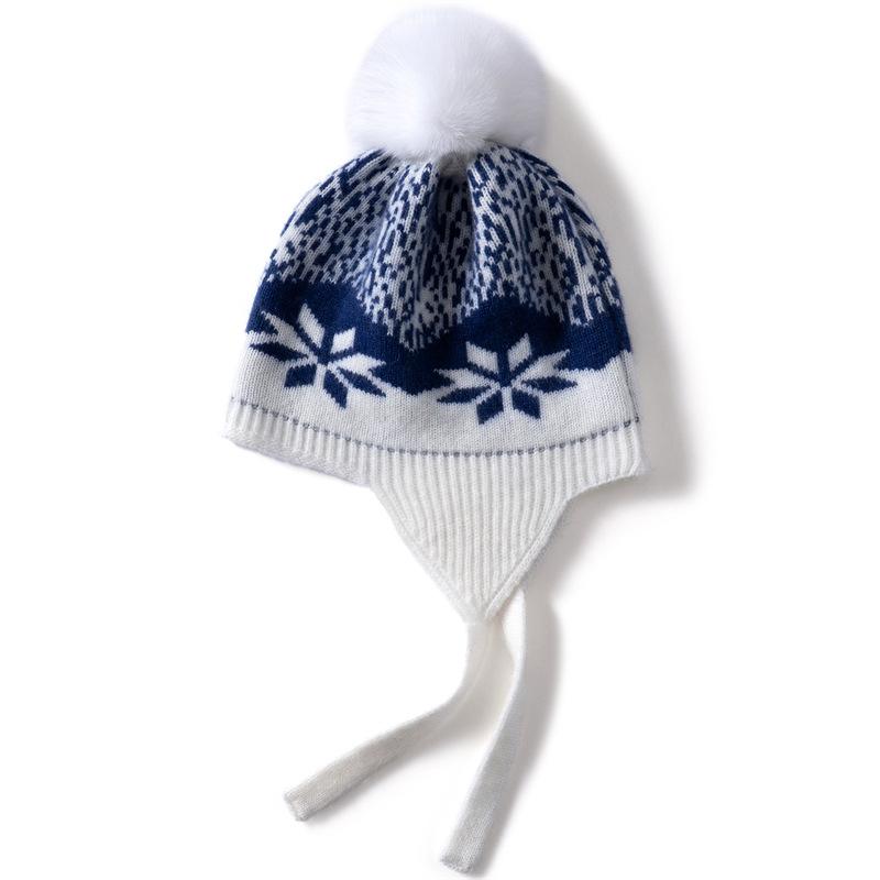 Computer jacquard children's cashmere hat autumn and winter knitted warm ear protection hat for boys and girls and babies cold-proof bag head Lei Fen