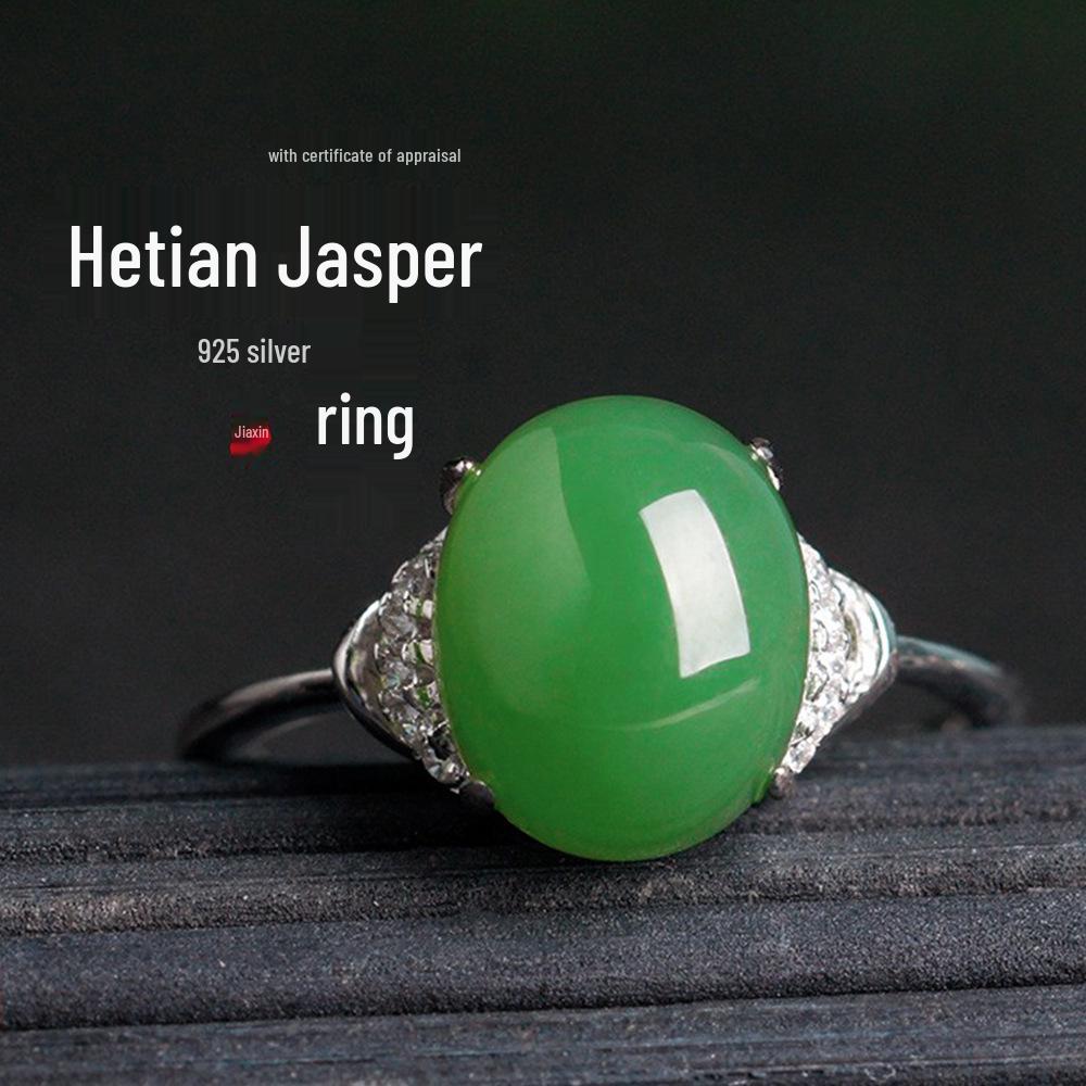

Adjustable Chinese Retro Style Hetian Jade & Jasper Ring in 925 Sterling Silver with Certificate for Women Adjustable