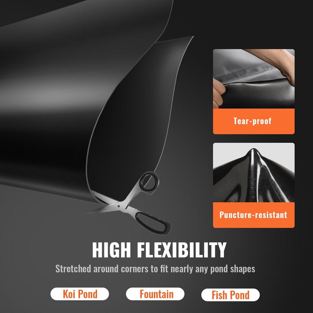Pond Liner, 20 x 25 ft 45 Mil Thick, Pliable EPDM Material Pond Skins, Easy Cutting Underlayment for Fish or Koi Pond, Waterfall Base, Water Features,