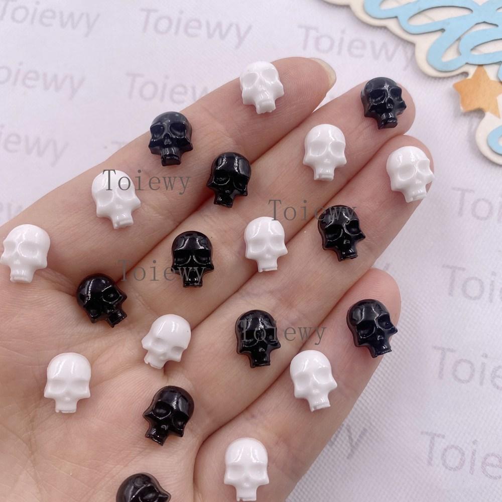 

100pcs Resin Mini Kawaii White Black 3D Skull Nail Art Flatback Stone Figurine DIY Halloween Scrapbook Craft Jewelry Accessories