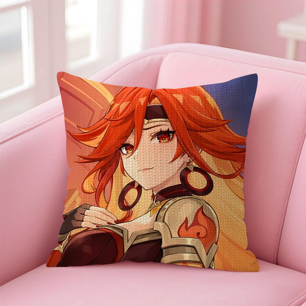 Genshin Impact Mavuika Cushion Cover Natural Linen Pillow Case DoubleSided Print Decorative Sofa Pillowcase Home Decor Gift