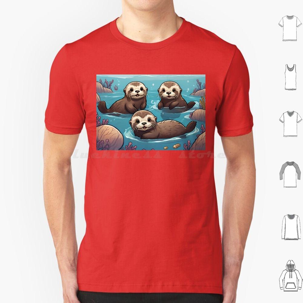 Playful Otters In The Ocean T Shirt Big Size 100 Cotton Otters Swimming Ocean Cute Adorable Family Joyful Playful Wildlife