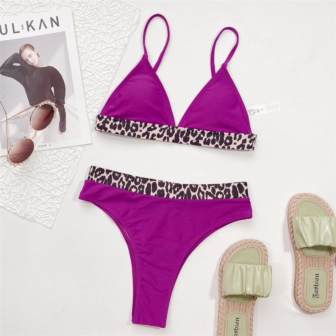 

Сексуальний жіночий купальник з леопардовим принтом, бікіні з високою талією, жіночий купальний костюм із двох частин, набір бікіні, купальний костюм для плавання L фіолетовий