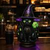 Atmosphärische Beleuchtung für Schlafzimmer Schwarze Katze Hexenhut Tischlampe, mit verträumtem lila Licht, dunkle Ästhetik Gothic Ornament Retro Halloween Ornament,