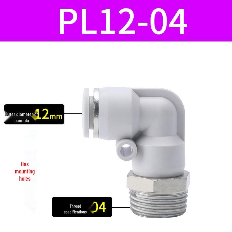 Premium White Male Thread Elbow PL8-02 Pneumatic Connector, 4-M5/6-01/10-03/12-04 Air Tube