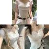 Camiseta con Lazo de Mariposa de Encaje Verano Mujer Blanca Oversize Diseñador Algodón