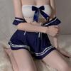 Intimo Erotico Sexy Crop Top Fuori Spalla Con Cut-out E Trasparente Uniforme JK Schiena Scoperta Costume per Role-Playing Set Seducente