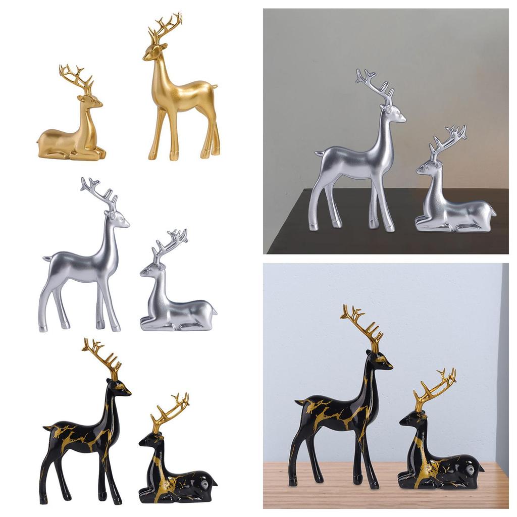 Reindeer Figurine Resin Ornaments Animal Statue Elk Deer Statue Elk Sculpture for Bookshelf Cabinet Living Room Desktop Office