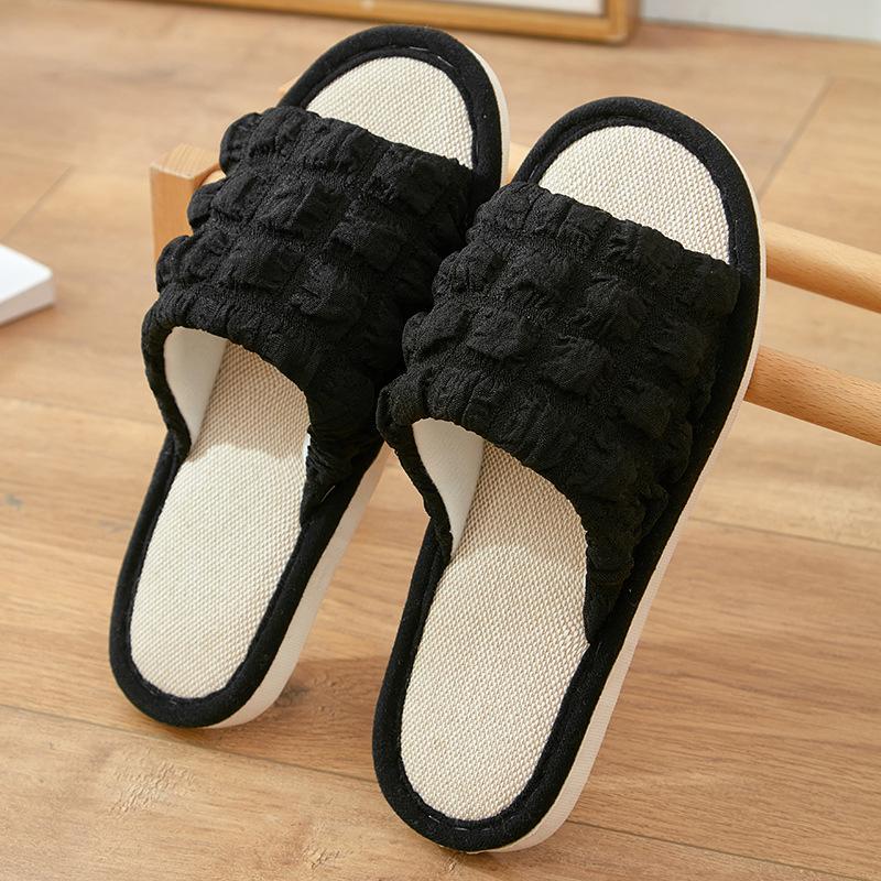 Four seasons linen slippers women's puffs summer cute home indoor non-slip silent sweat-absorbing spring and autumn cotton and linen sandals women