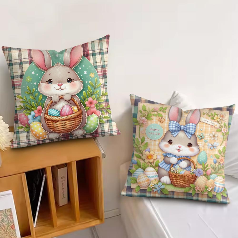 Easter Rabbit Cute Cushion Cover Silky Short Plush Invisible Zipper Dustproof Sofa Pillow Case For Home Decor