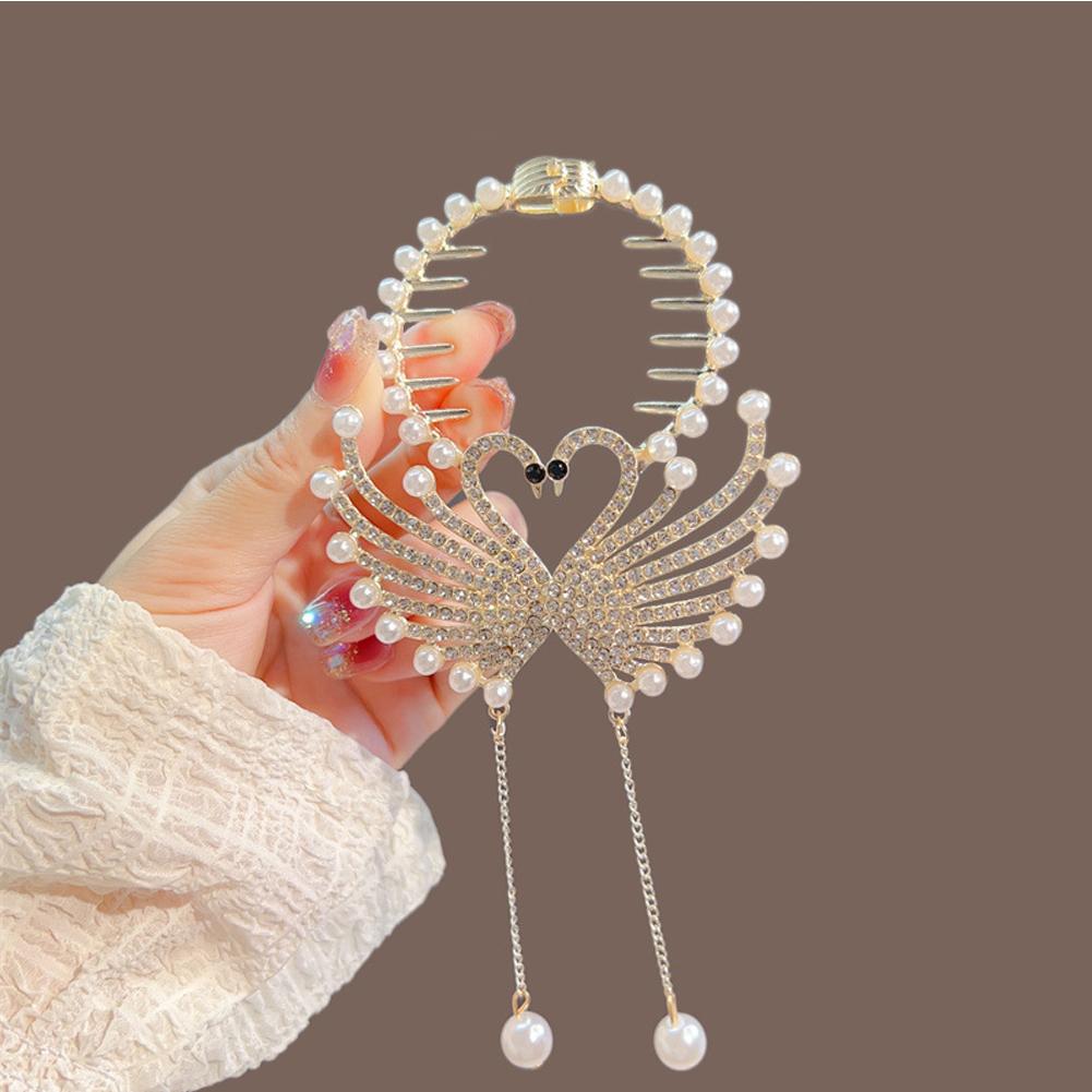 Elegant Tassel Hair Claw Rhinestone Pearl Flower Tassels Hair Clip Women Girl Ponytail Holder Hairpins Fringe Hair Accessories