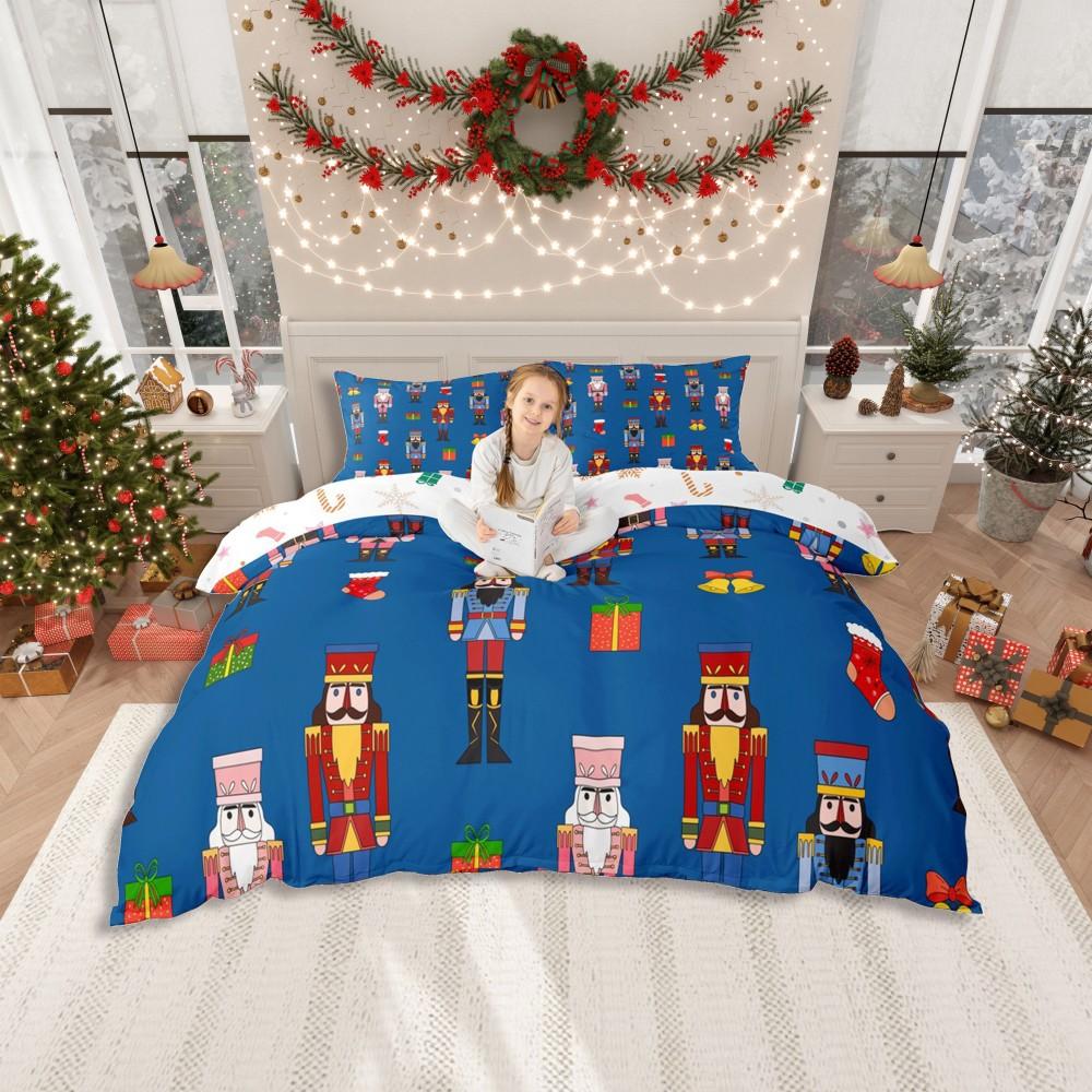 Homewish Royal Louskáček Strážce Sada povlaku na peřinu pro děti, Kawaii Sada ložního prádla Santa Claus, Žlutozelená Vánoční sada do postele