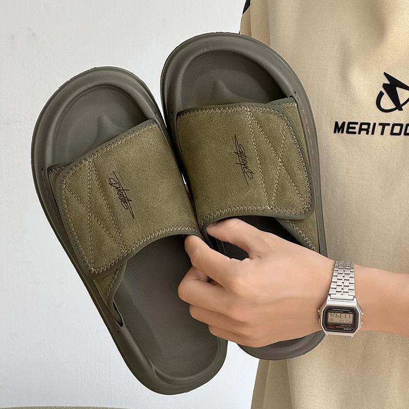 2025 lato nowe buty plażowe na zewnątrz męskie lekkie i wygodne fajne kapcie 471288 oliwkowa zieleń-J