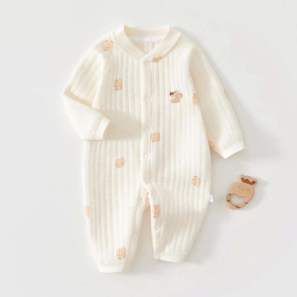 Baby Winter Romper Thin Cotton Quilted Jumpsuit Newborn Infant Warm Long Sleeve Onesie Inner Wear Crawling Clothes