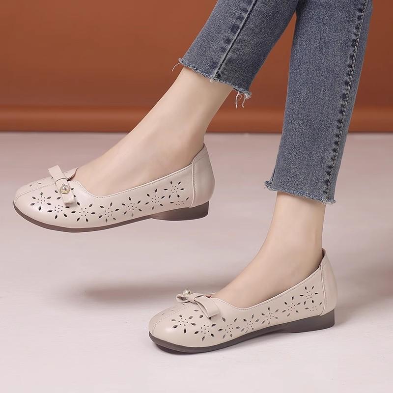 Fashion GKTINOO 2025 Genuine Leather Shoes Hollow Out Women Ballet Flats Summer Women's Solid Soft Bottom Shoes Woman Slip On Loafers