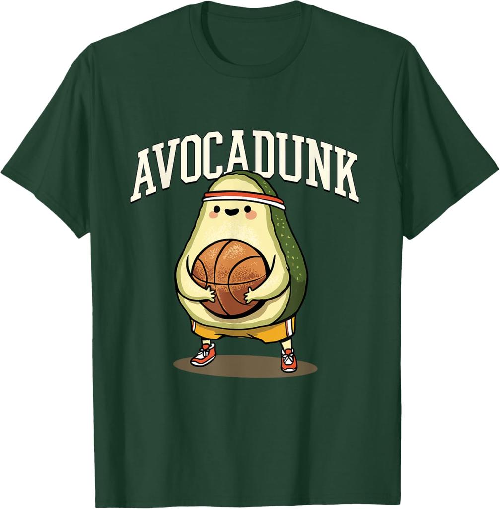 Avocadunk Avocado Basketball Pun Graphic Tee Funny Food Lover Gift Casual T-Shirt
