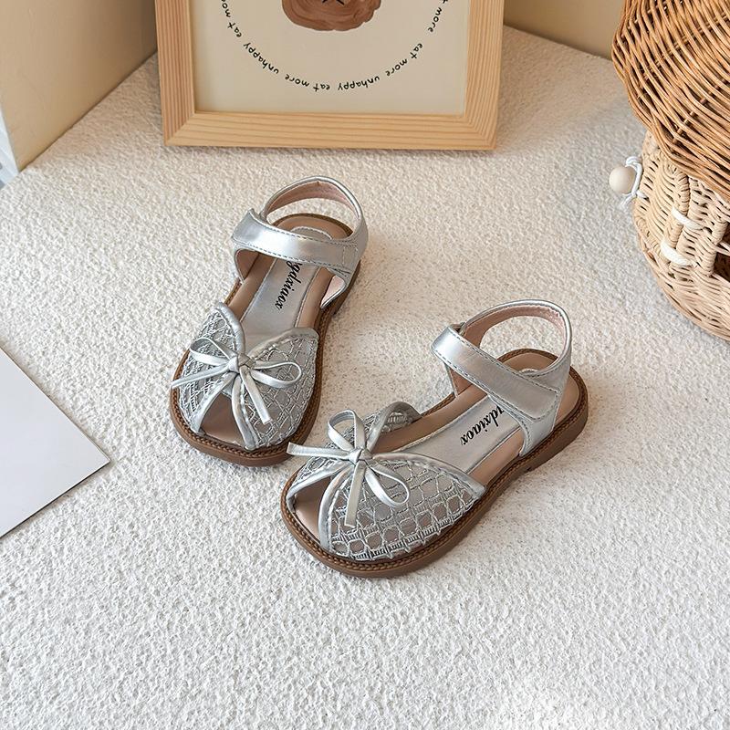Kids Sandals Peep Top Mesh Breathable Girls Princess Shoes with Simple Bow 2025 Summer New Children Beach Shoes Casual Trendy