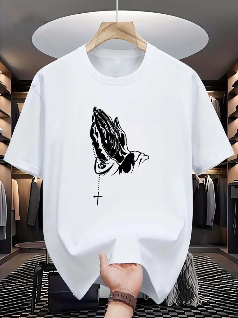 Men'S Casual Short Sleeve T-shirt,   Composition, Crew Neck, Slight Stretch, Summer Fashionable Tee