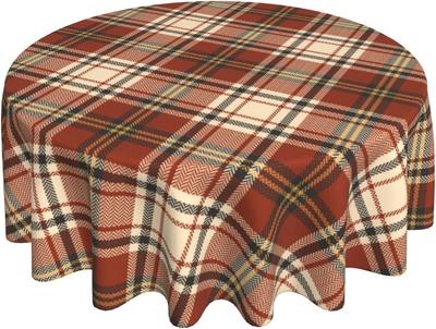 Fall Plaid Tablecloth Round 60 Inch Autumn Dark Colored Check Print Thanksgiving Decor Table Cloth with Wrinkle Resistant Decor