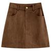 Women's Plus Size Brown Suede Hip-Hugging Short Skirt - Retro Designer Style for Spring and Autumn