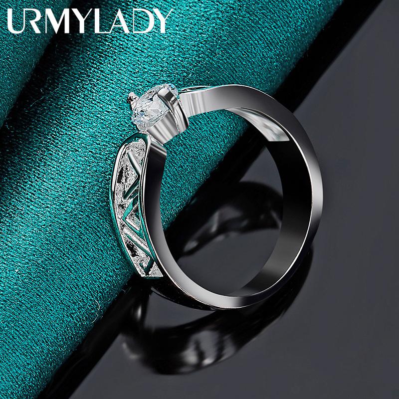 925 Sterling Silver Hollow V Zircon 7 8 9 10 Ring For Women Fashion Jewelry