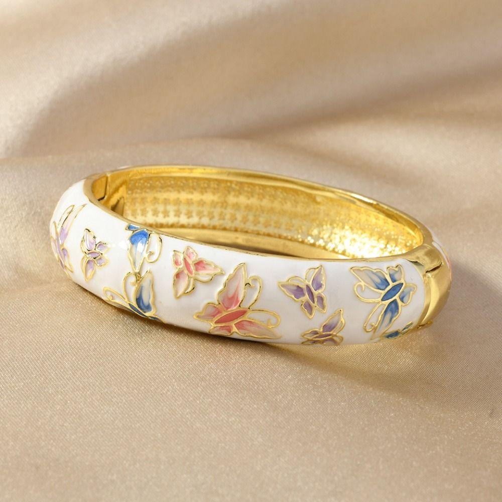 Open Peony Filigree Flower Bangle Traditional Cheongsam Bracelet Banquet