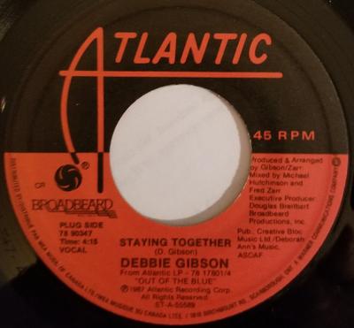 7inch Record DEBBIE GIBSON - Staying Together 7890347 Atlantic 1987 Canada Dance & Electronica Used