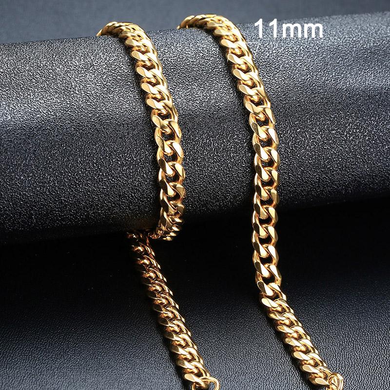 3/5/7/9/11MM Cuban Chain Necklaces for Men Women,Stainless Steel Curb Link Chain Collar,Zircon Gift for Dad Husband BFF