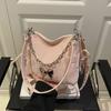 Metal Chain Drawstring Shoulder Bag Pearls Chain Girls Crossbody Bag  Work