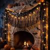 Black Plastic Rain Curtain with Lights, Halloween Party Door Curtain, Horror Themed Wall Decor with Streamers