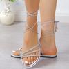 Fashion Summer New Sandals Fashion Round Head Open Toe Sequins Cross Thin Thin with Soft Soles Anti-slip Wear-resistant Strap Flat Shoes