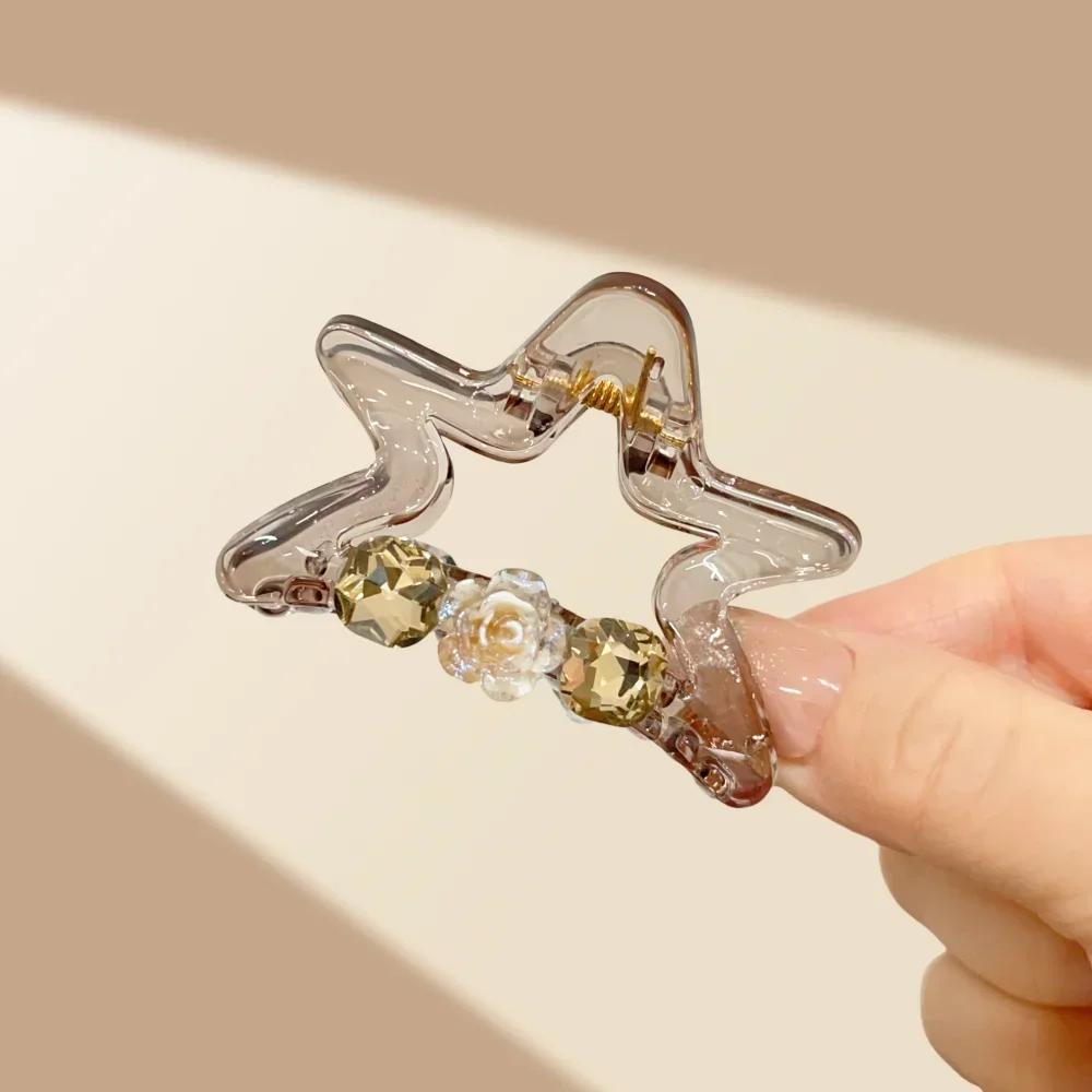 Elegant Crystal Pearl Medium Size Thick Thin Women's Hair Claw Clip Accessories Korean Star Red Black Catch Clamp Girls Headwear