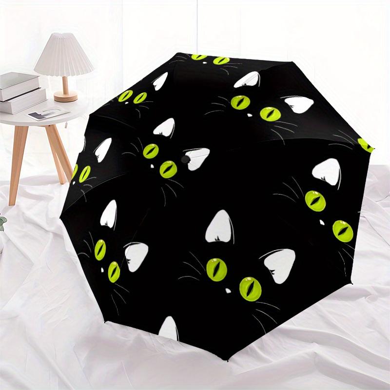 1pc Black Cat Pattern Automatic Open, Sturdy Iron Frame, Compact Folding Design, All-Season Portable Umbrella for Women & Men, Outdoor Umbre