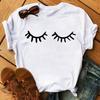 Maycaur Neues Niedliches Wimpern Rote Lippen Aufdruck Damen T-Shirt Sommer Freizeit Kurzarm O-Ausschnitt T-Shirt Mode Damen Oberteil