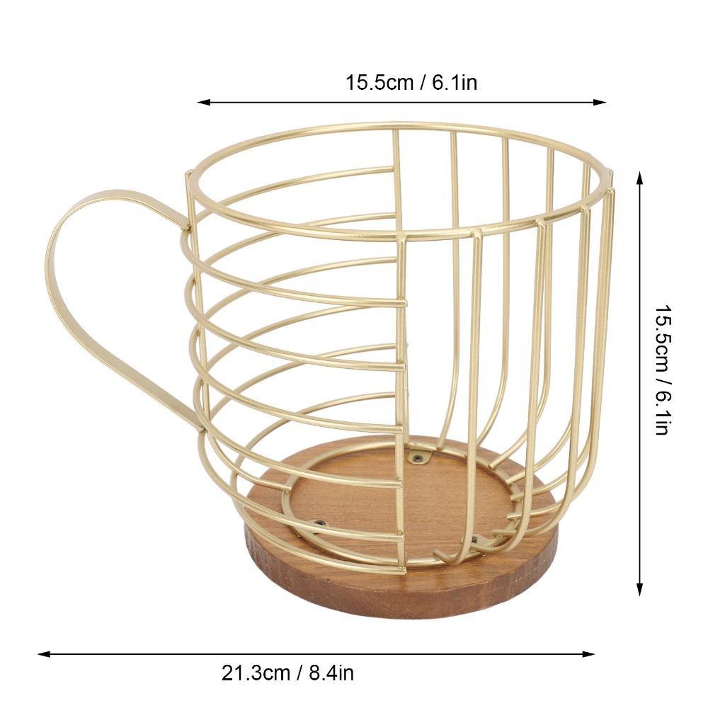 Large Capacity Coffee Pod Holder Solid Wood Base Mug Shape Mug Shape Coffee Pod Holder Wire Basket Anti-Slip Design