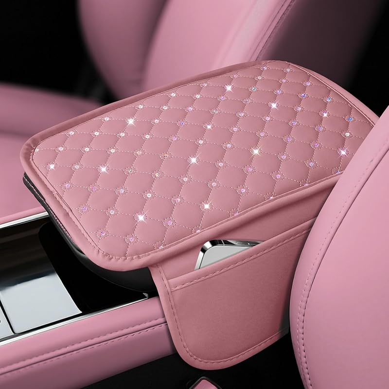 SINGARO Bling Center Console Arm Rest Cover For Car, Middle Console Armrest Storage Box Cover, Interior Bling Car Accessories For Women And Man Gifts