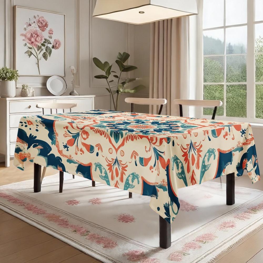 Boho Floral Pattern Rectangle Table Cloth for Table Decor Holiday Party Waterproof Reusable Tablecloth for Table Kitchen Dining