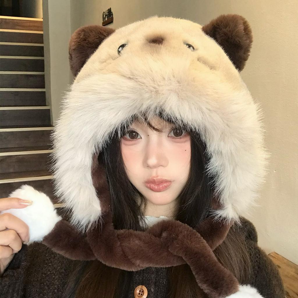 Cute Kitten Moving Ears Plush Hat Women's Winter Thickened Warm Cold Versatile Niche Ear Protection Lei Feng Hat