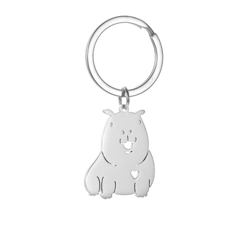 Gold Silver Black White Splicing Cat Stainless Steel Keychain Cute Cartoon Design Fashion Couple Pendant Practical Backpack Decoration