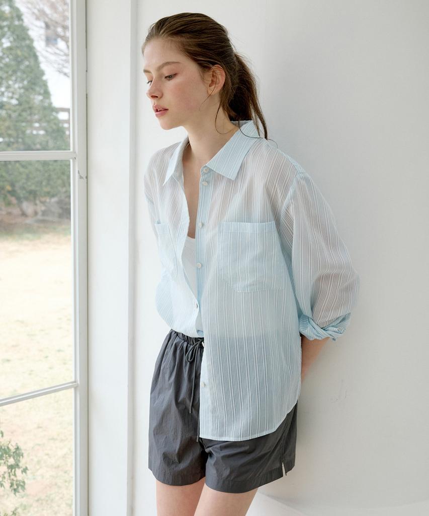 Ollibeudeollibeu Big Pocket Sheer Stripe Shirt Ow6Mb4090