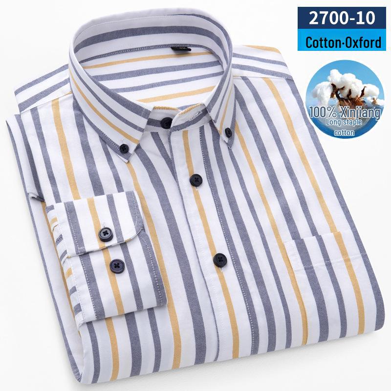 Herr Långärmad Randig Oxford Bomullsskjorta - Casual Vår Affärsklädsel