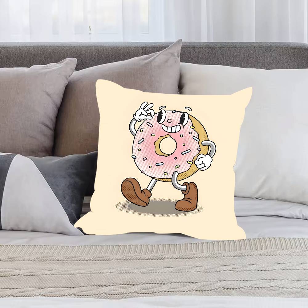 Cartoon D-Donuts Pillow Case  Anti-dustmite Pillowcase Invisible Zipper Silky Short Plush Sofa Cushion Cover