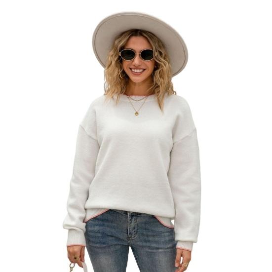 

Женские свитера Топы Круглый вырез Длинный рукав Ребристый подол Манжет Вязание XL белый