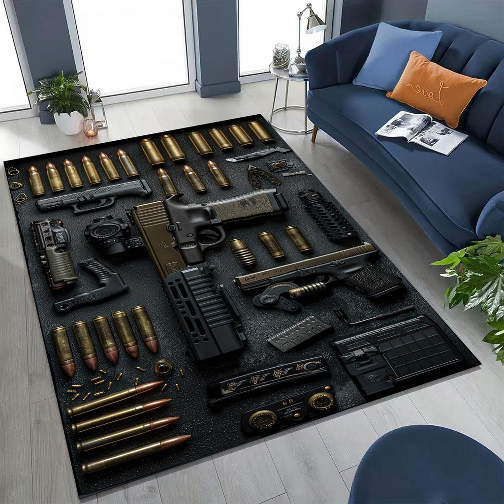 Holz Metall Waffenkoffer Boxx Militärausrüstung Moto Teppich für Schlafzimmer Wohnzimmer Sofa Zuhause Fußmatte Dekor, Kinder Spiel Rutschfeste Bodenmatte