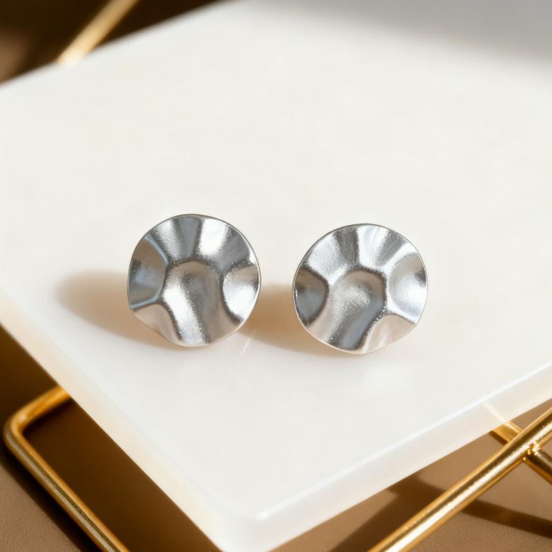 New Creative Pleated Disc 925 Sterling Silver Jewelry Personality Geometric Earrings TYB620