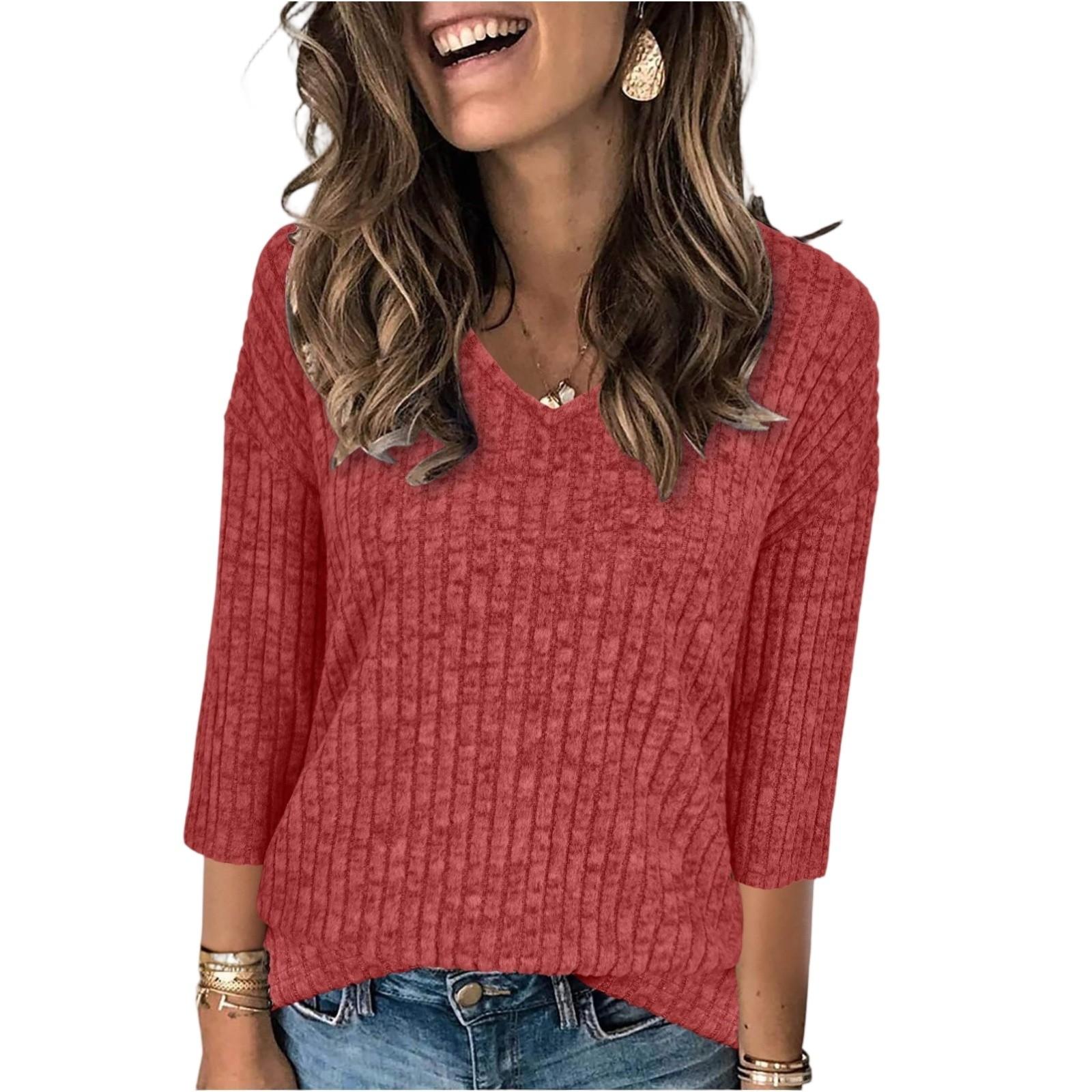 

Женский модный пуловер с рукавом 7 дюймов, однотонный топ XL винный