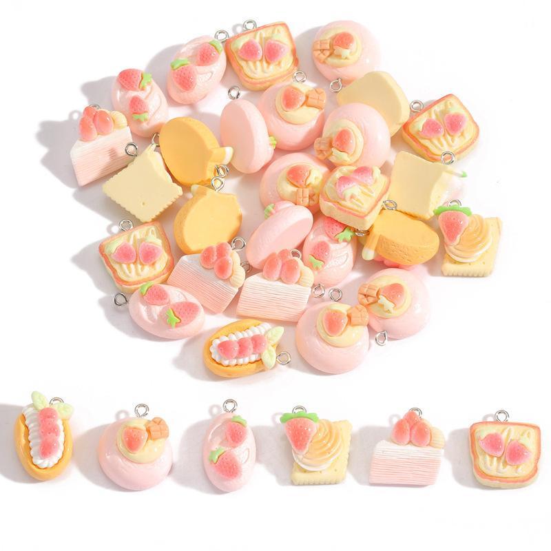 10/12Pcs Strawberry Cake Resin Cartoon Charms Diy Keychain Necklace Earrings Jewelry Making Accessories