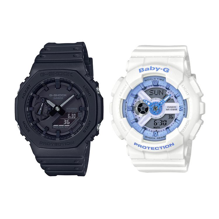 CASIO Unisex Pair Table Series Black Watch GA-2100-1A1+BA-110BE-7AER