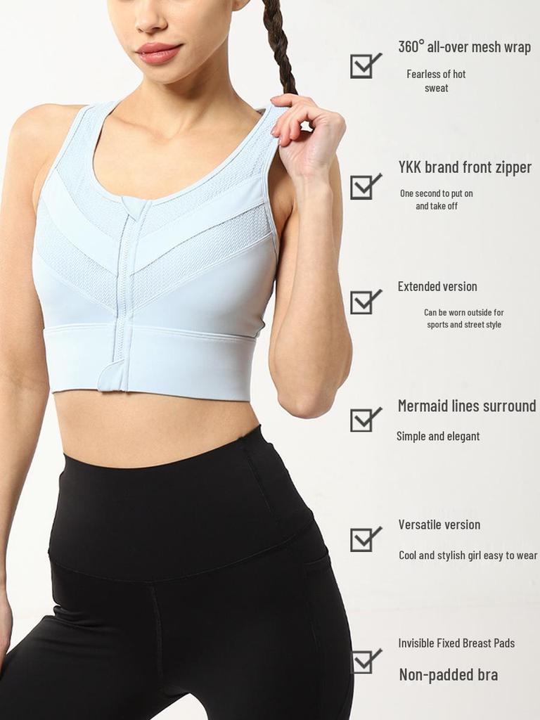 Women's Front Zipper High-Impact Sports Bra with Beautiful Back Design