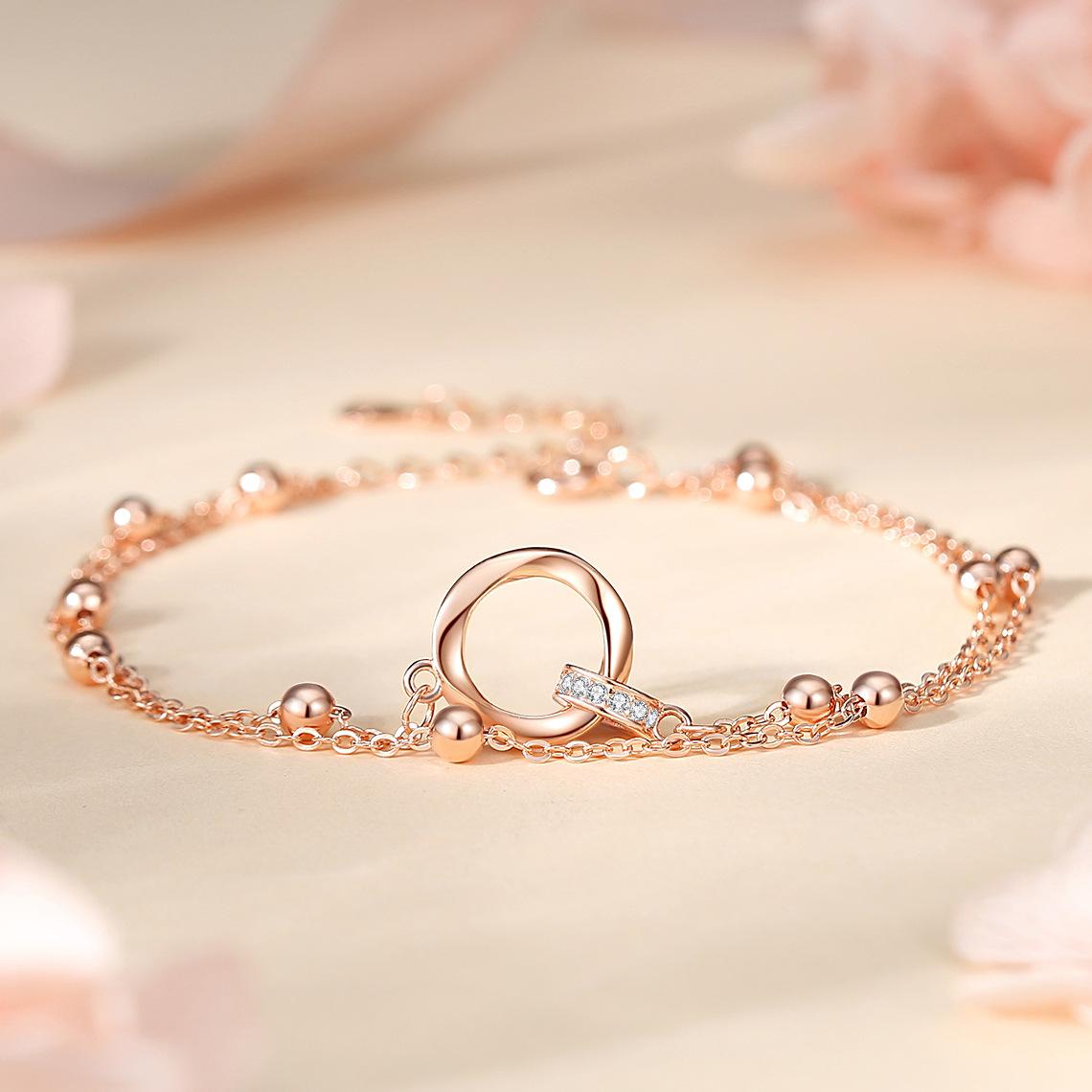 

S925 Серебряное кольцо Мёбиуса, браслет из бисера, двойное кольцо, корейский стиль, маленький свежий романтический двухслойный браслет, ювелирные изделия для любви Adjustable size